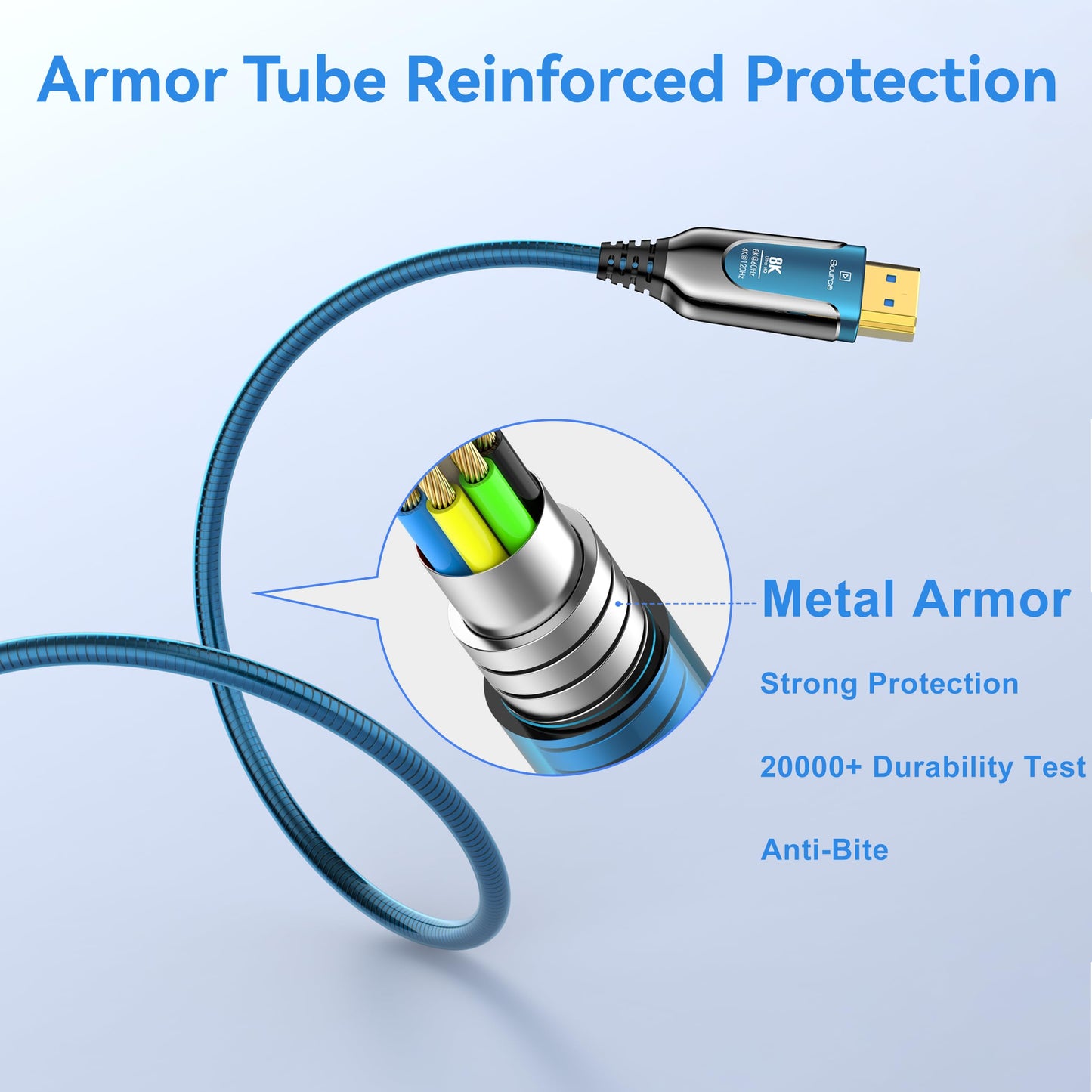 DGHUMEN 100Ft Fiber Optic HDMI Cables 8K 48Gbps, [UPGATED] Metal Armor Jacket, Ultra High Speed HDMI 2.1 Cable, 8K@60Hz 4K@120Hz, Compatible