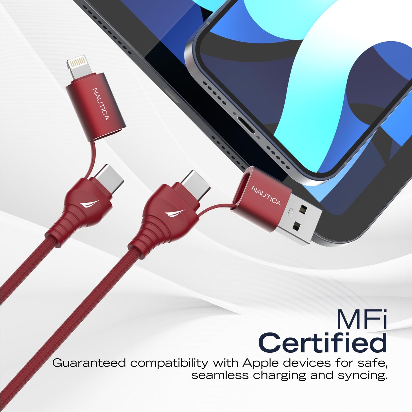 Nautica Urban CB405 100W Fast Charging Cable, USB-C & USB-A to Lightning and Type-C, Compatible with iPhone 17/16/15/14 Series, Samsung Galaxy