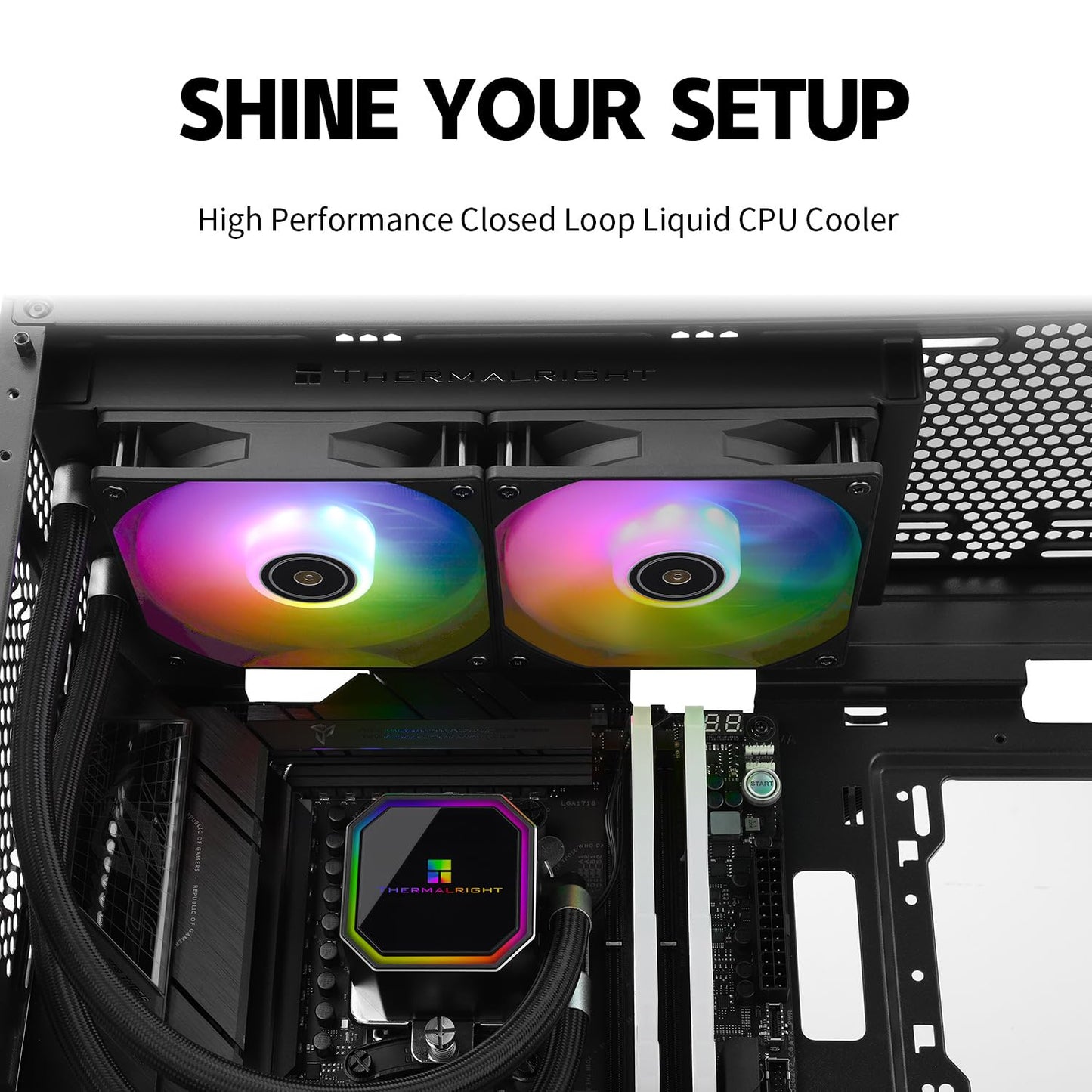 Thermalrlght Frozen Prism240 Black ARGB CPU Liquid Cooler,Efficient PWM Controlled Pump 3300RPM,2×TL-E12 Series PWM Fan,Water Cooling Computer