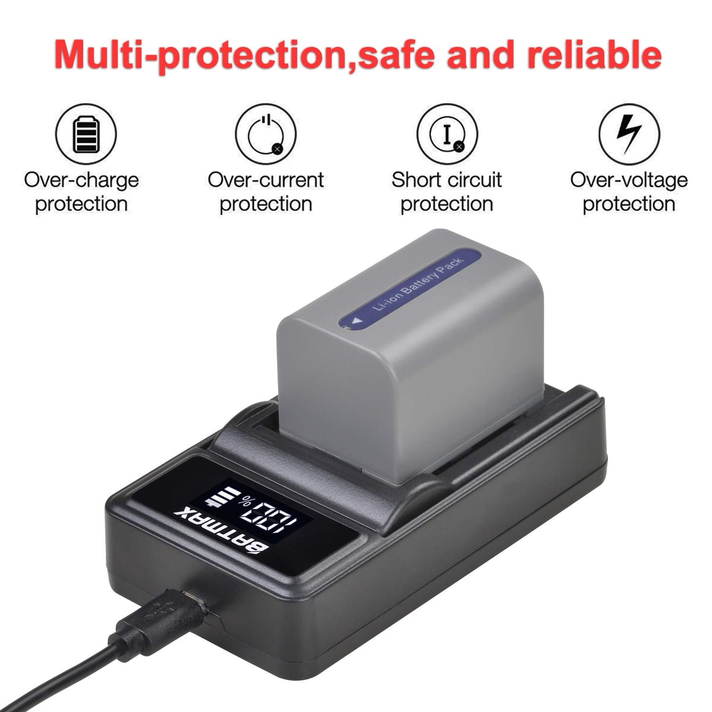 Batmax 1 Pack 1600MaH NP-FP70 Battery and LED Fast Charger for Sony NP-FP30,NP-FP50, NP-FP70, NP-FP90, NP-FP91 DCR-DVD92, DVD103, DVD202, DVD305