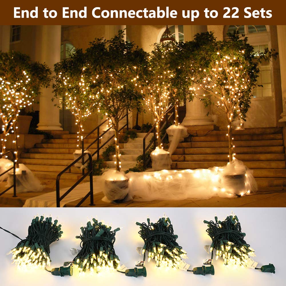 Brizled Christmas Lights Warm White, 2 Pack 33ft 100 LED Christmas String Lights, 120V UL Certified Connectable Xmas Tree Lighting Mini Xmas Light Set