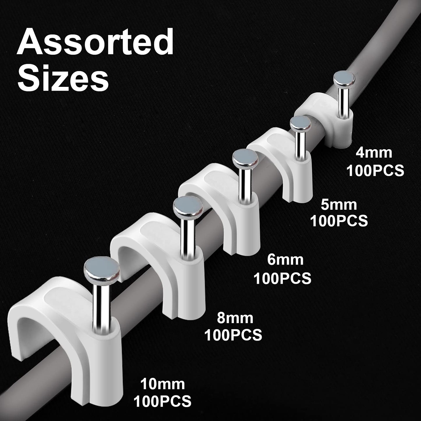 500pcs Cable Clips with Steel Nail in Cable Clips White 4mm 5mm 6mm 8mm 10mm Cable Wire Clips Cable Wall Clip Wire Staples Cord Clips for Wall Coaxial