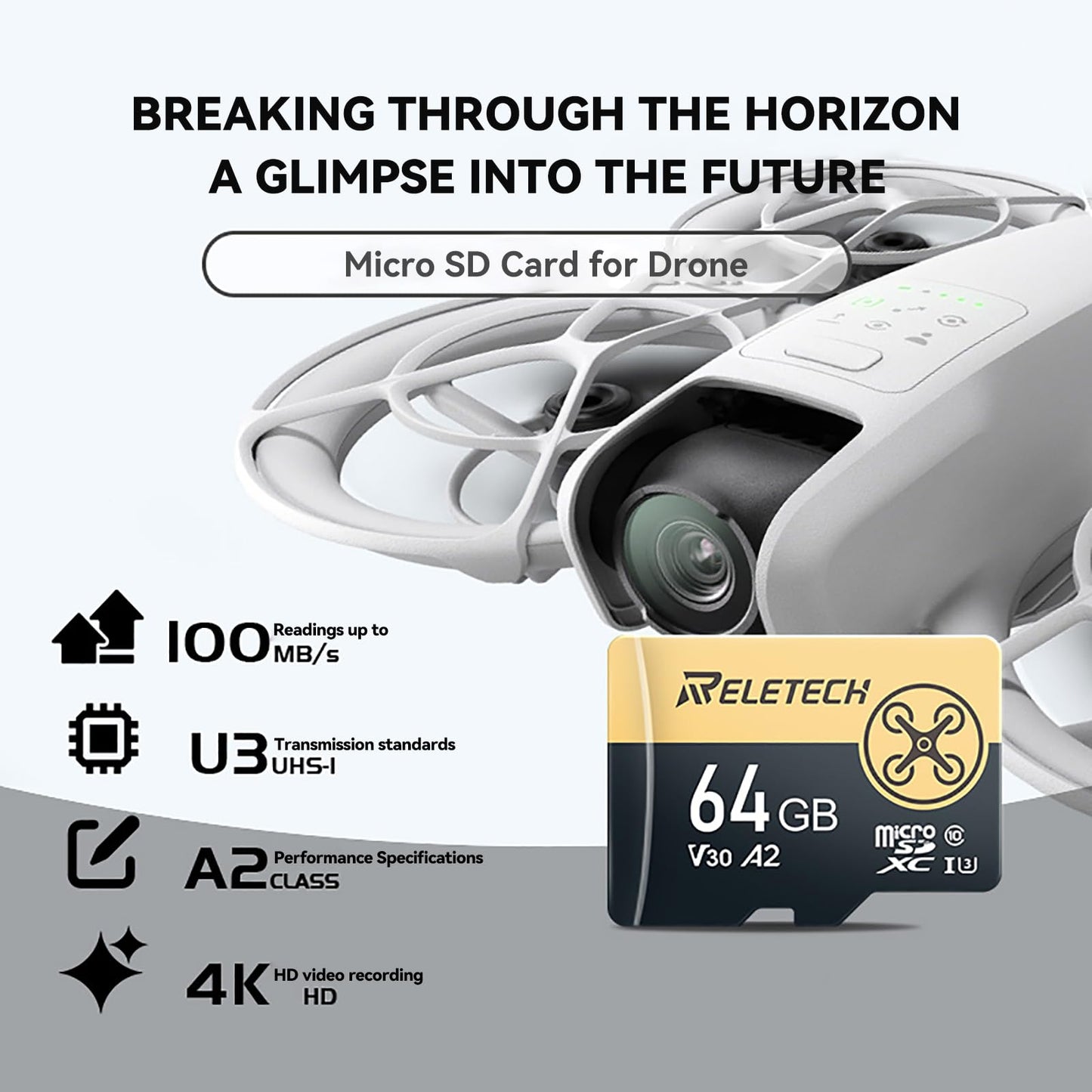 Reletech 64GB TF Card Memory Card with Adapter, 4K Camera Pro, A2 V30 for Smartphone, Gopro, Action Cams, 4K UHD Video, for Nintendo-Switch, Up