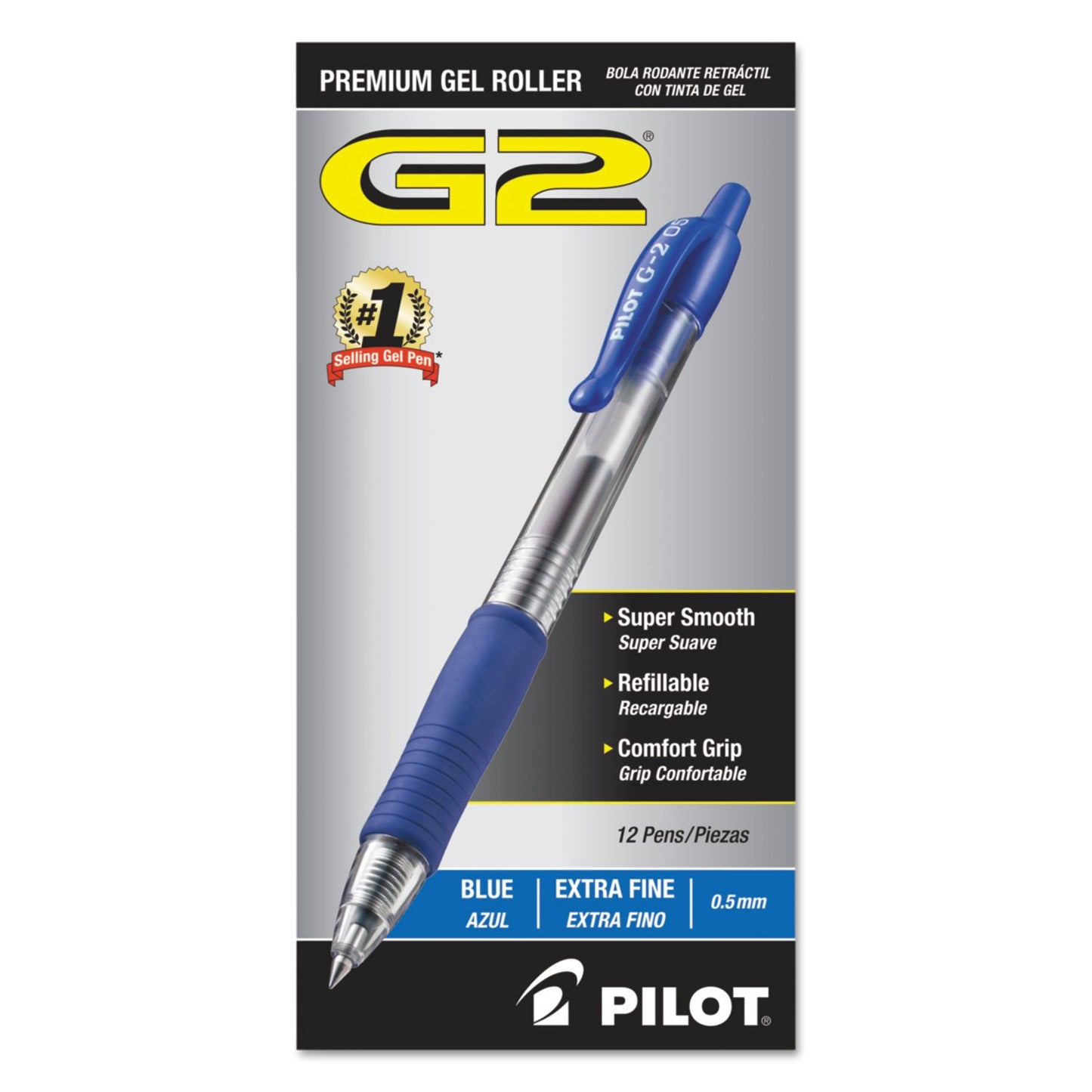 Pilot G2 Premium Gel Roller Pens, Extra Fine Point 0.5 mm, Blue Ink Pens Extra Fine Point, Pack of 12 - Ideal for School, Journaling, and Office
