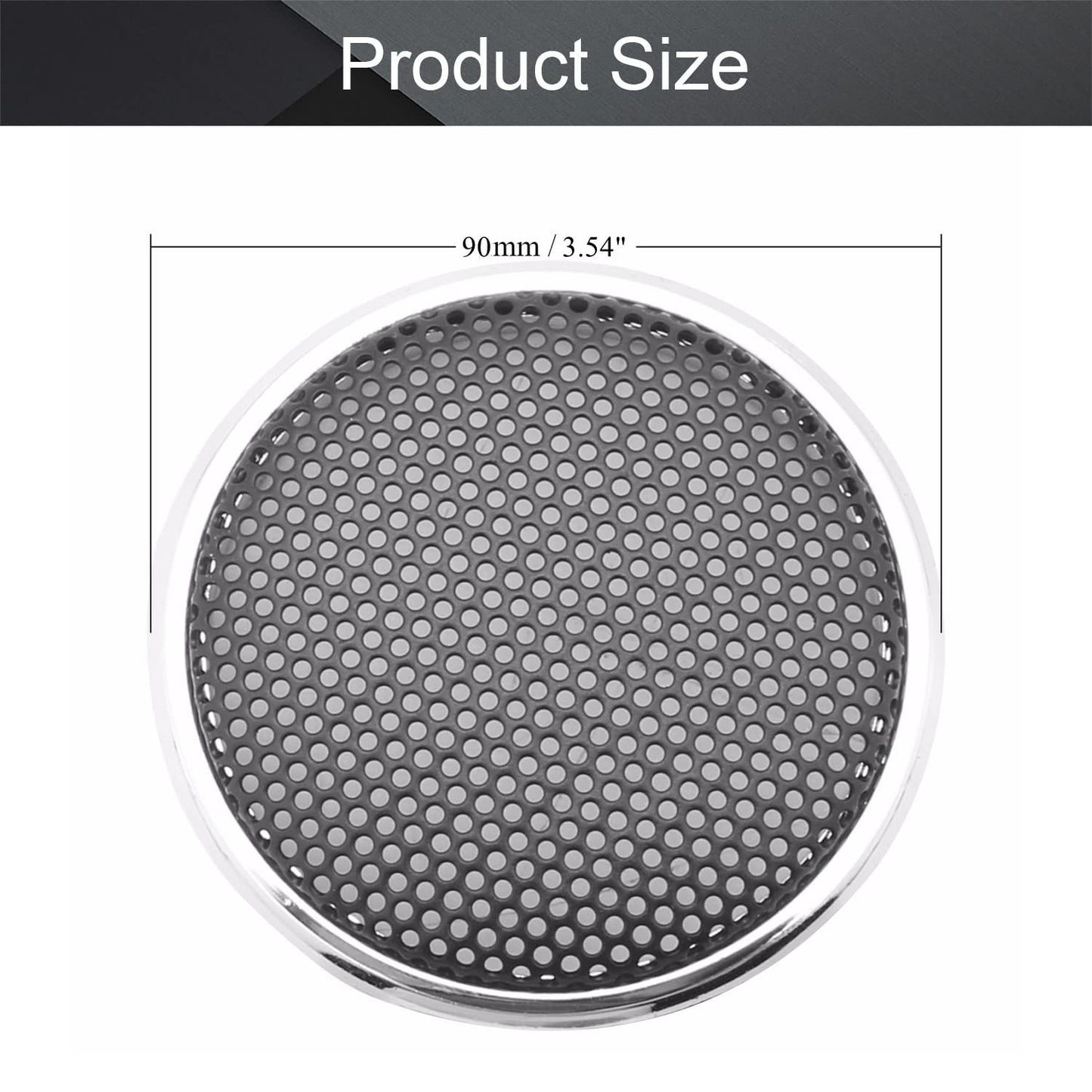 Fielect 2 Pcs 3.5inch /90mm Speaker Grill Mesh Decorative Circle Woofer Guard Protector Cover Audio Accessories Black Grill Silver Trim