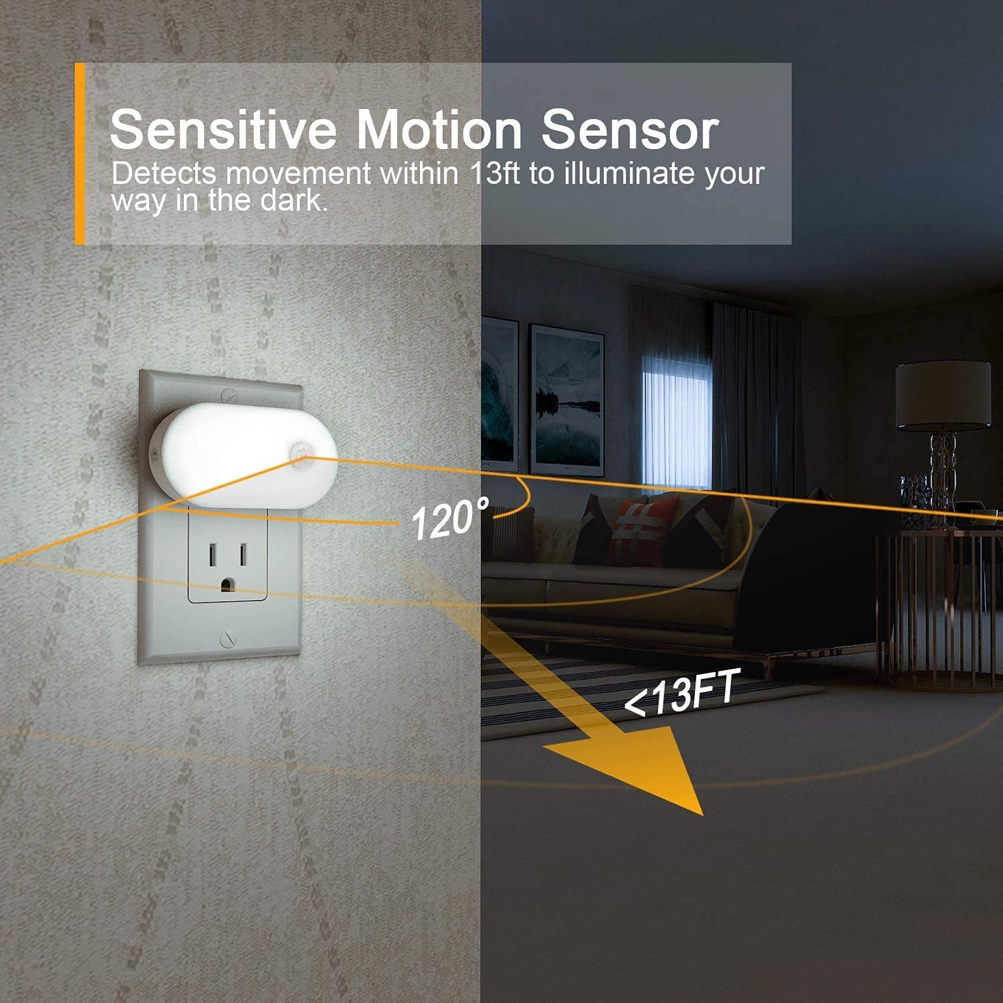 Lyridz 120LM Ultra Bright Plug-in Motion Sensor Night Light, Stepless Dimmable LED Nightlight, Always-On and Auto-Off, for Hallway, Stairs, Bathroom