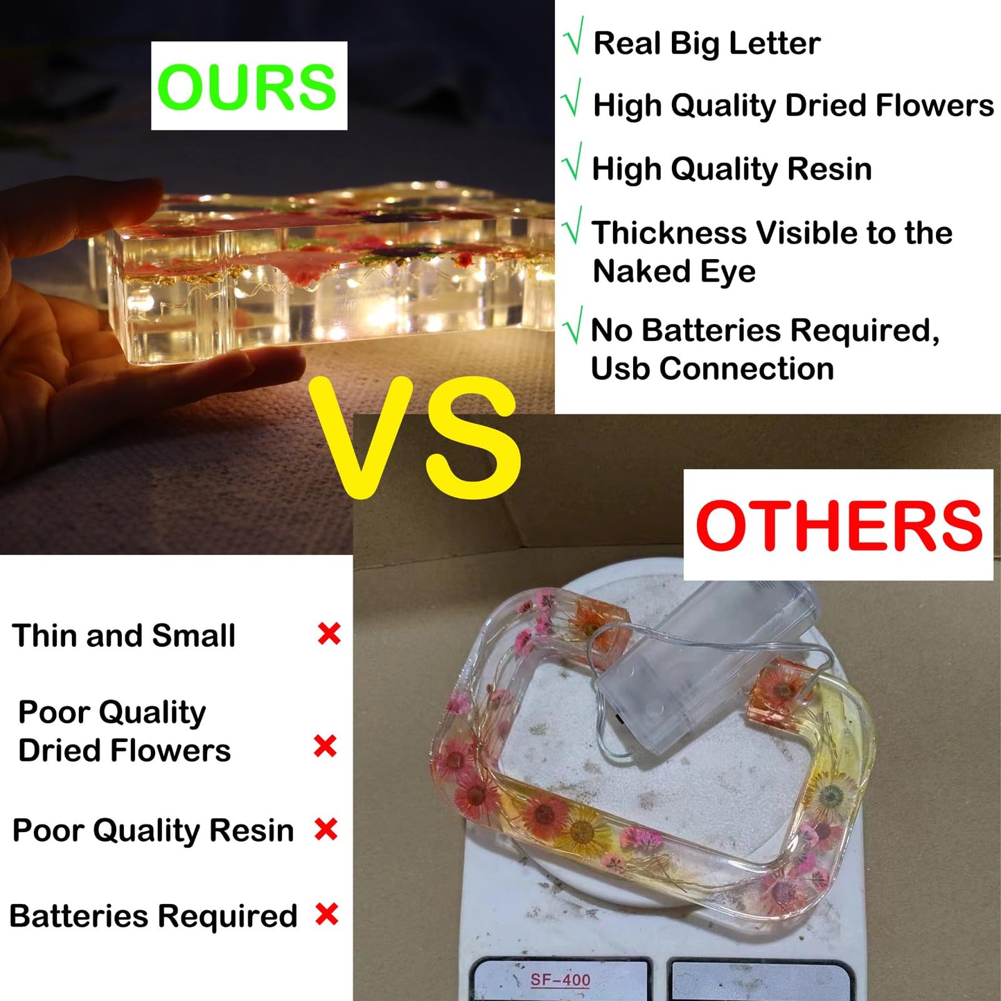 Sleeping Piggy Handmade Large Dried Floral Resin Night Light Letter with LED Lights for Women Girls Christmas Birthday Wedding Gifts (Letter M)