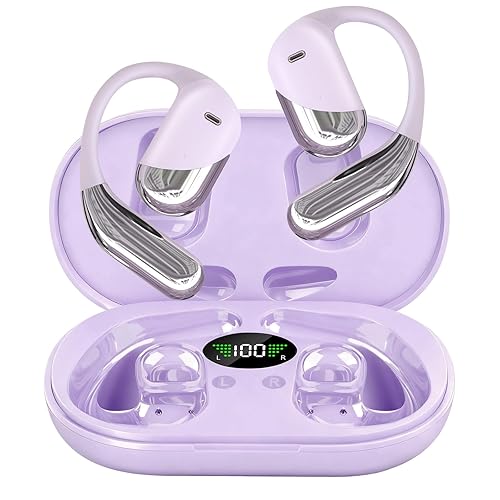 2026 Open Ear Headphones,Over Ear Buds Clip Wireless Earbuds Built-in Mic Earhook,Bluetooth LED Display,60H Playtime Touch Control Ultra-Comfort