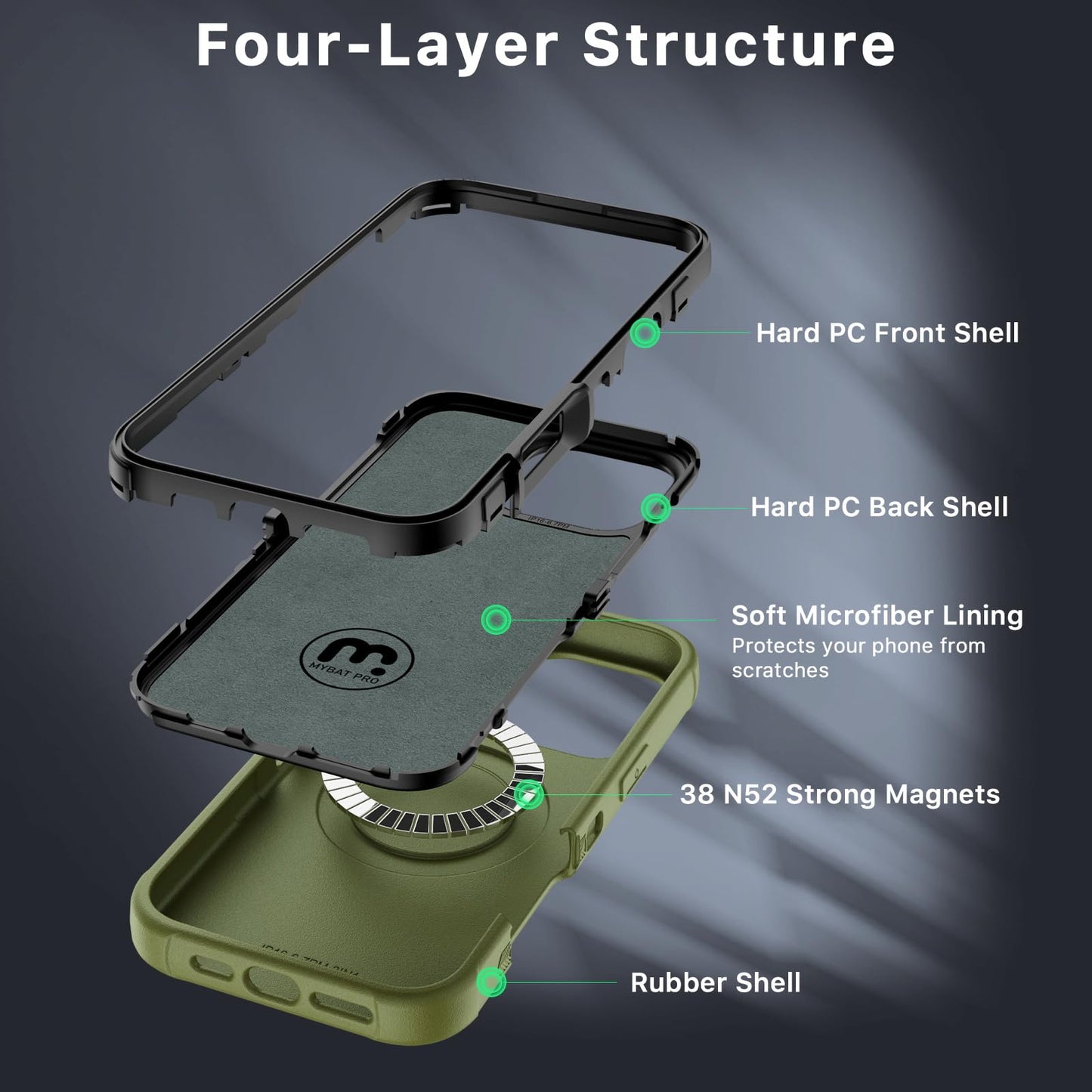 M MYBAT PRO for iPhone 16 Pro Max Case with Belt Clip Holster Army Green
