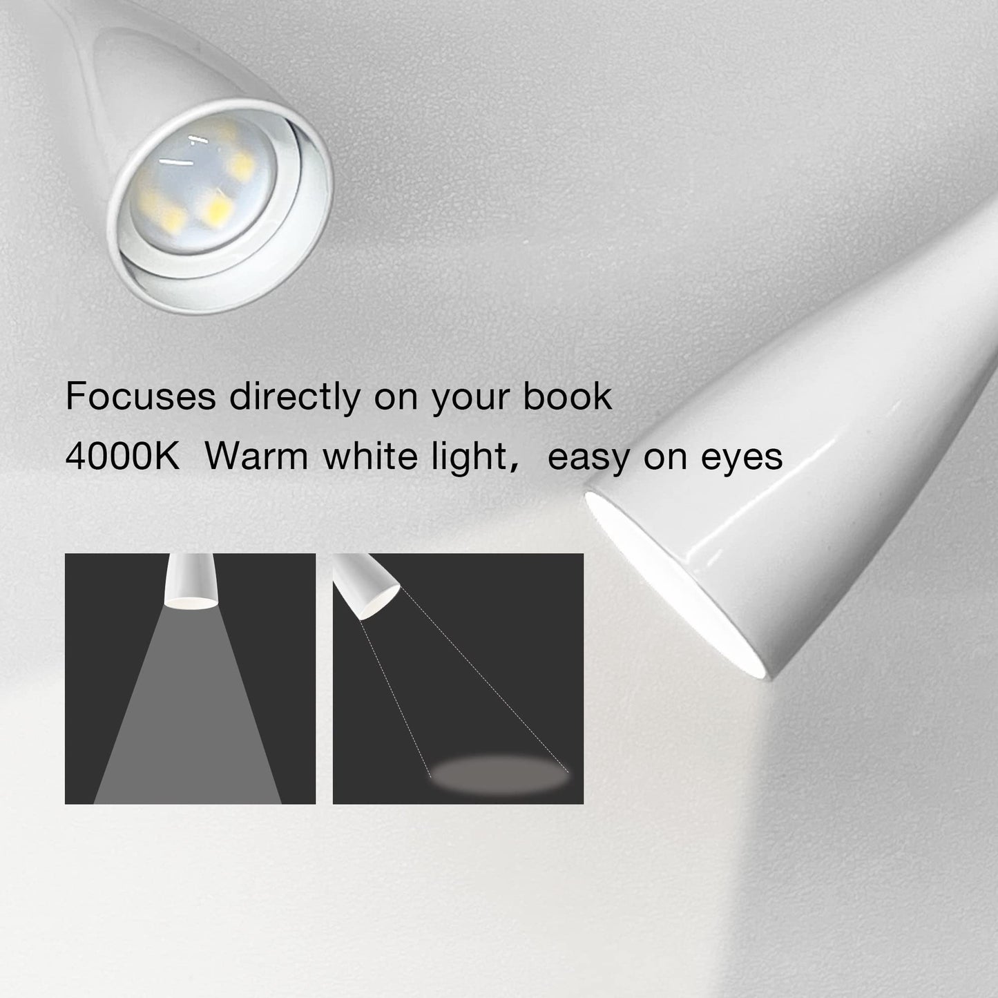 TOPMB Wall Mount Reading Light, Focused Book Light for Reading in Bed, 5 Dimming, USB Output, 4 Hours Auto Off, Touch Control, Flexible Gooseneck