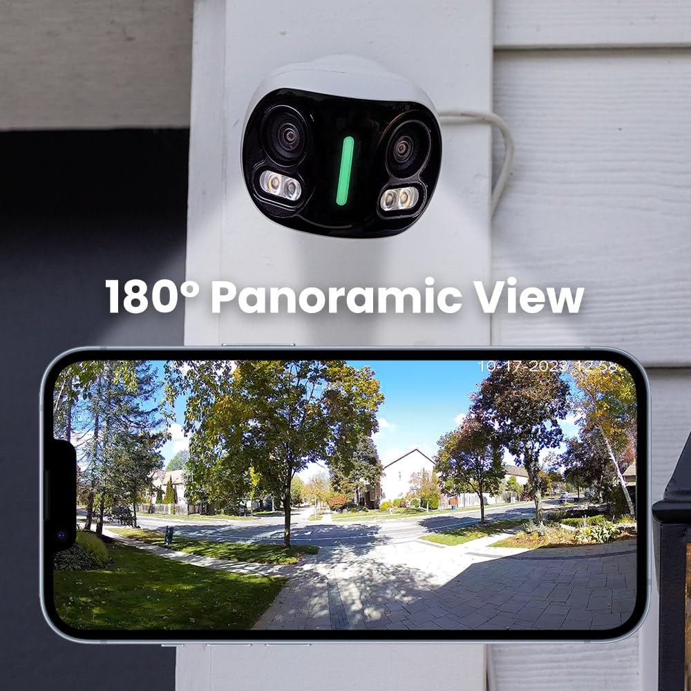 Lorex 4K 8MP IP Wired Dual-Lens Add-On Outdoor Security Camera | Smart Security Lighting | Motion Detection | 180° Panoramic View | Auto Framing |