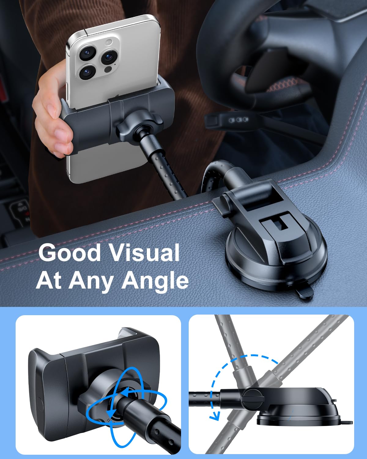 OATSBASF Gooseneck Phone Mount for Car, 360° Rotation Car Phone Holder Mount Dashboard Windshield Strong Suction Cup Cell Phone Holder Car Truck