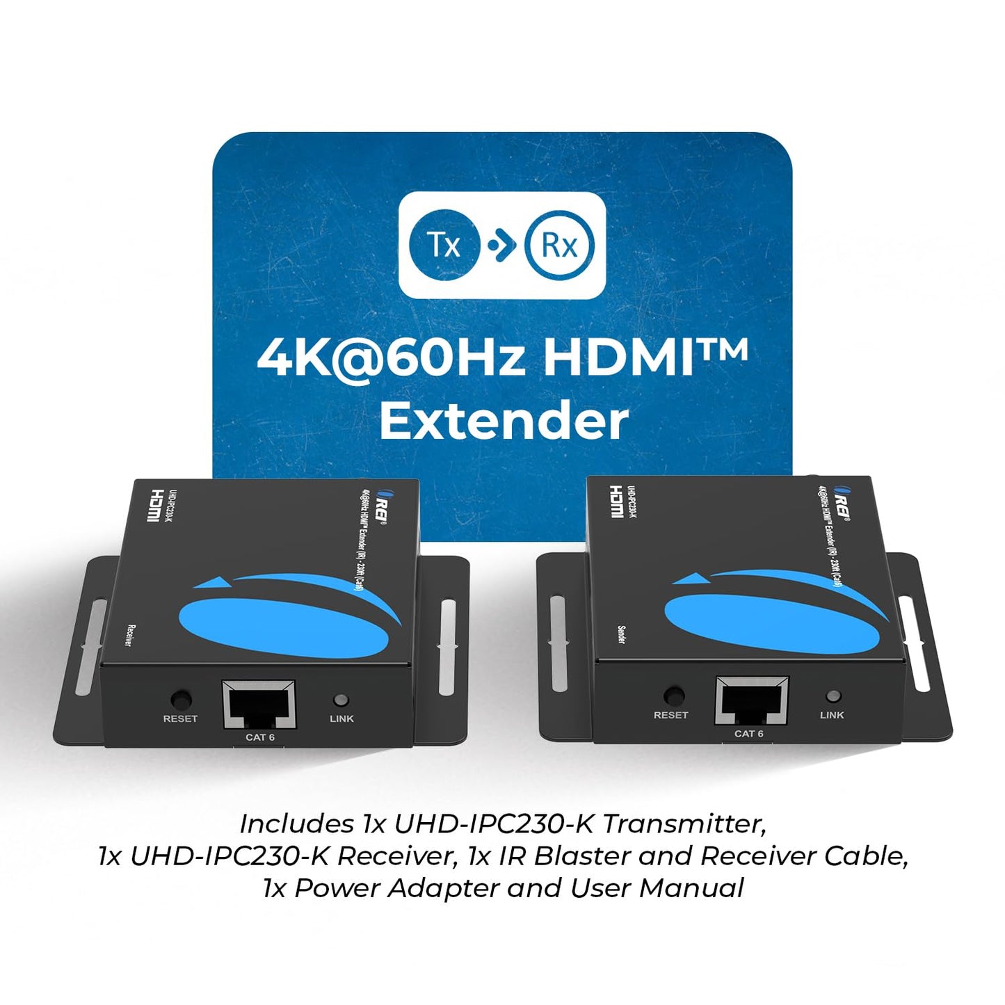 OREI HDMI Over Ethernet Extender via CAT6/7-4K@60Hz Up to 230 ft - HDMI 2.0 & HDCP 2.2 Compliant - 18Gbps Video Bandwidth with HDR 10 - Power Over