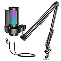 FIFINE USB Gaming Microphone Kit, PC Streaming Mic with RGB Lights, Mute, Gain Knob, Metal Boom Arm for Recording Podcast, Condenser Computer