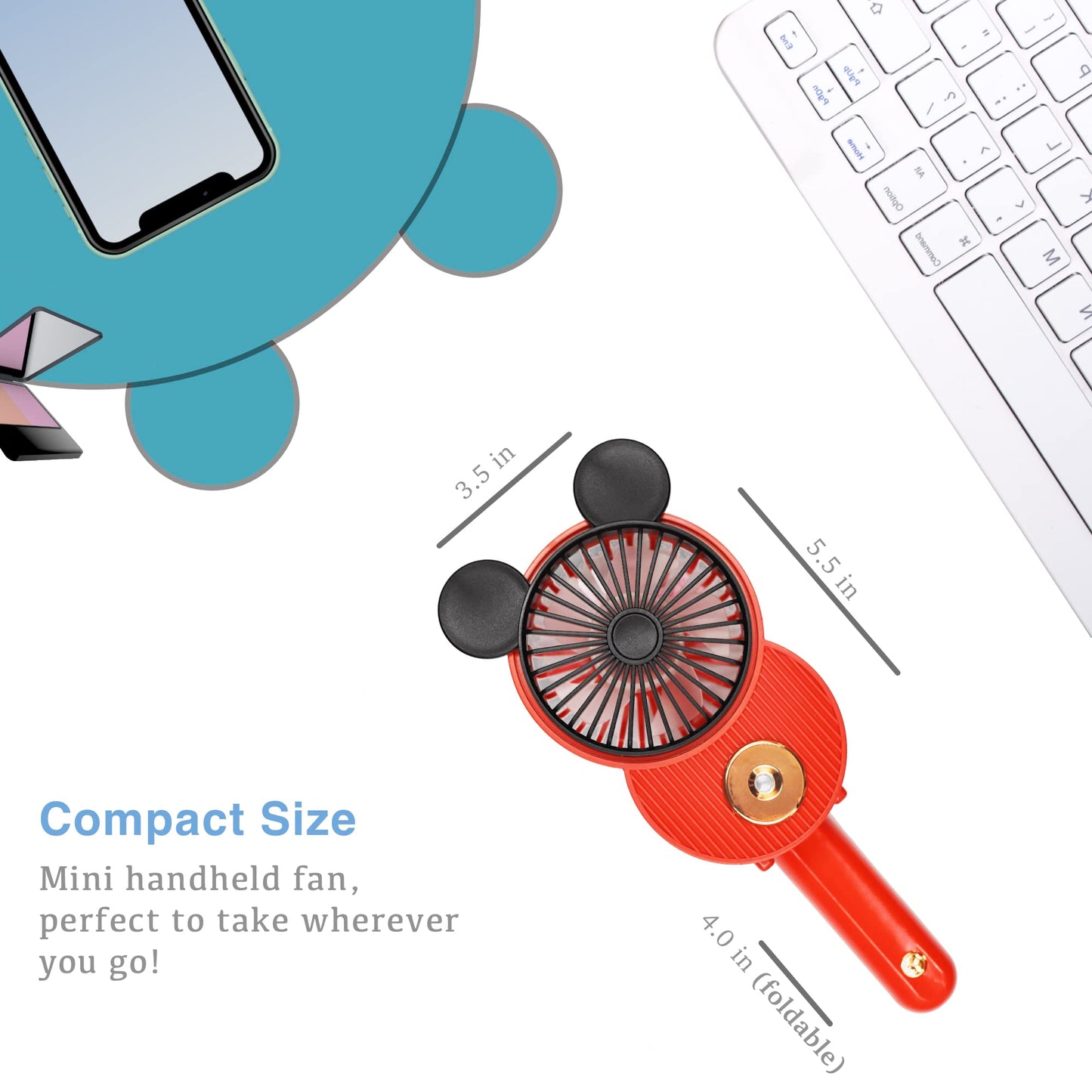 LACOVIA Cute Mouse Misting Personal Fan, Foldable Mini USB Fan(Pink&White)