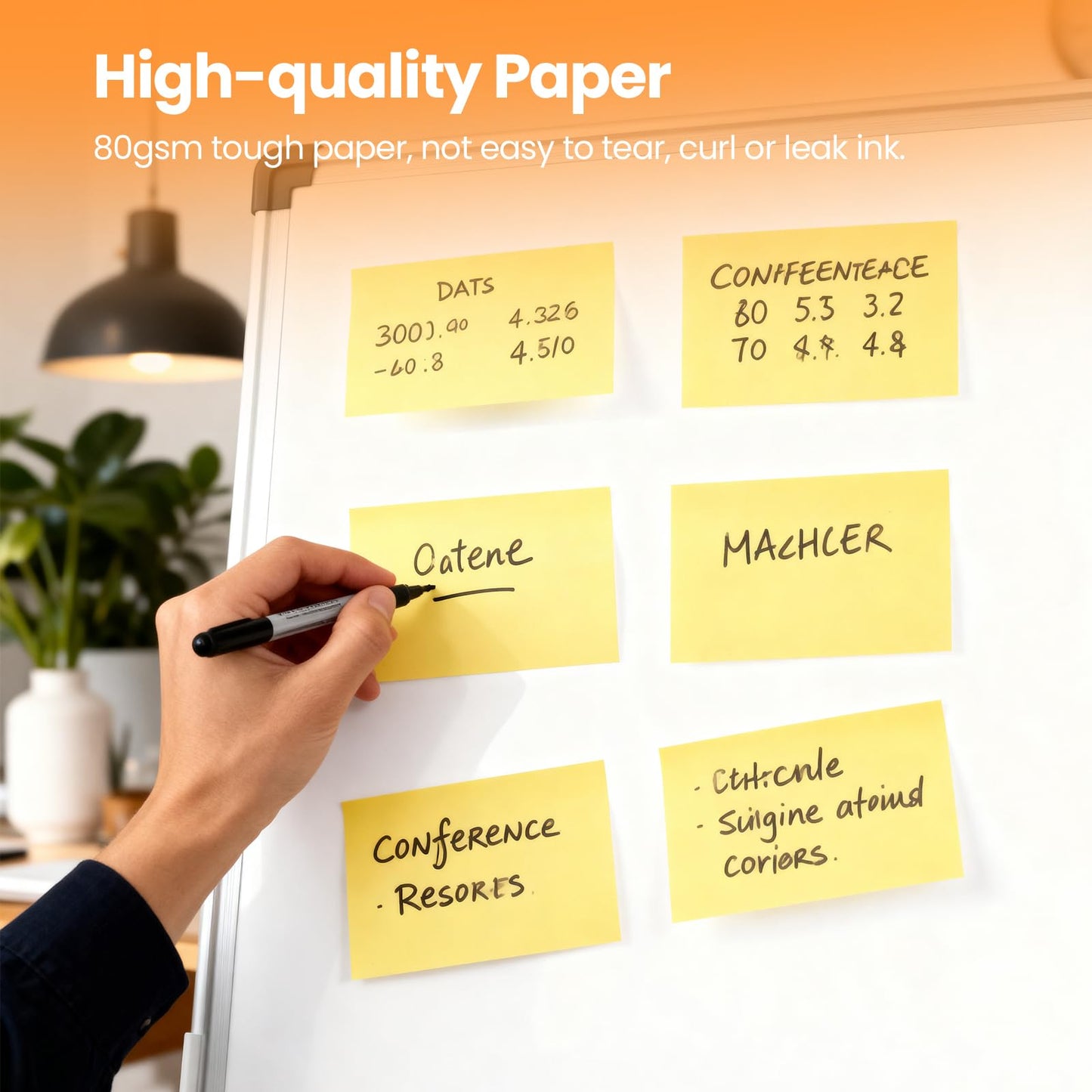480 Sheets 3 in x 5 in Large Sticky Notes, 76 x 127 mm 6 Pads Classic Yellow Self-Stick Pads for Notebook,Office,School and Home,80 Sheets/Pad (6 Pads