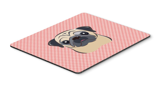 Caroline's Treasures BB1262MP Checkerboard Pink Fawn Pug Mouse Pad, Hot Pad or Trivet for Home Office Gaming Working Computers Laptop Mouse
