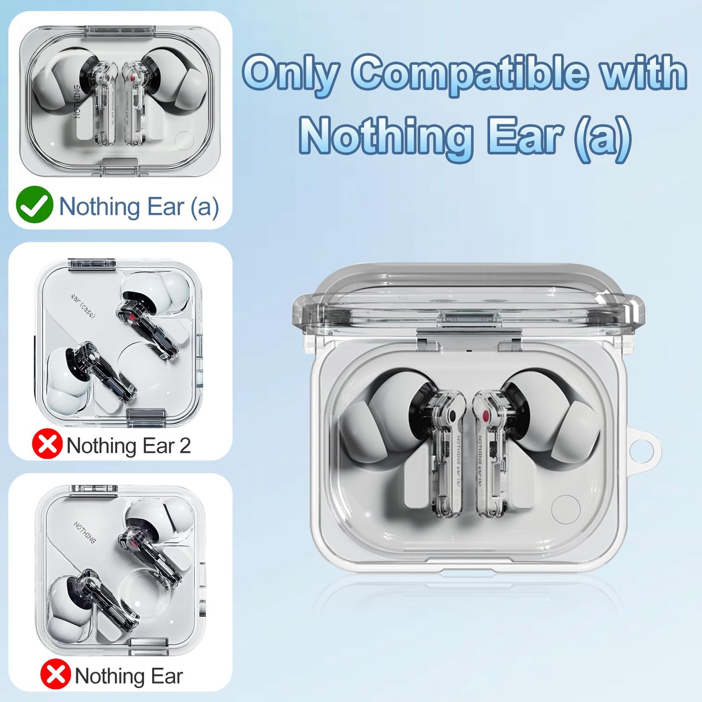 POZCIS for Nothing Ear (a) Case Cover, Clear Soft TPU Protective Earbuds Case with Carabiner Accessories