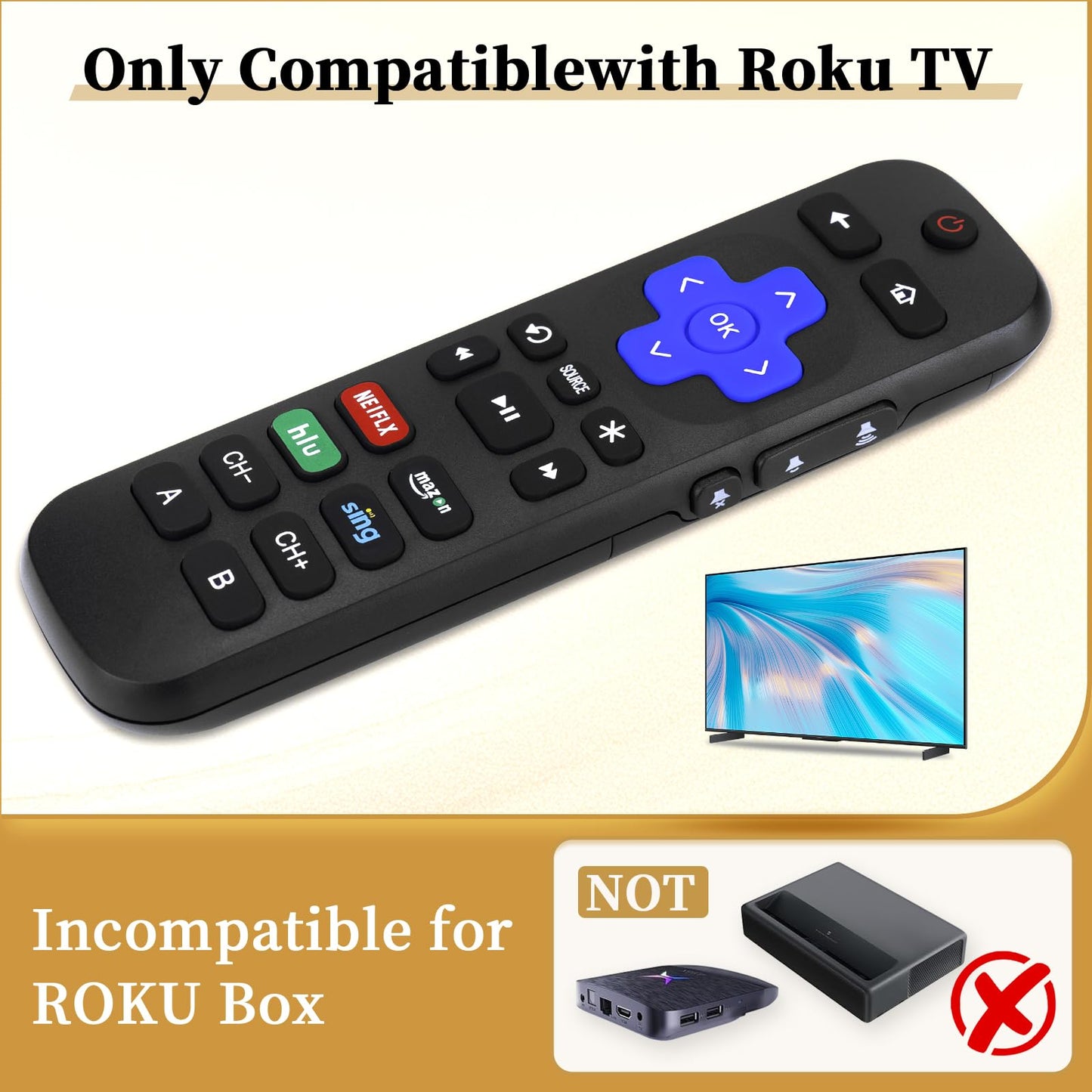 Replacement Remote Control Only for Roku TVs, Compatible for TCL Roku/Hisense Roku/Onn Roku/Sharp Roku/Element Roku/Westinghouse Roku/Philips Roku