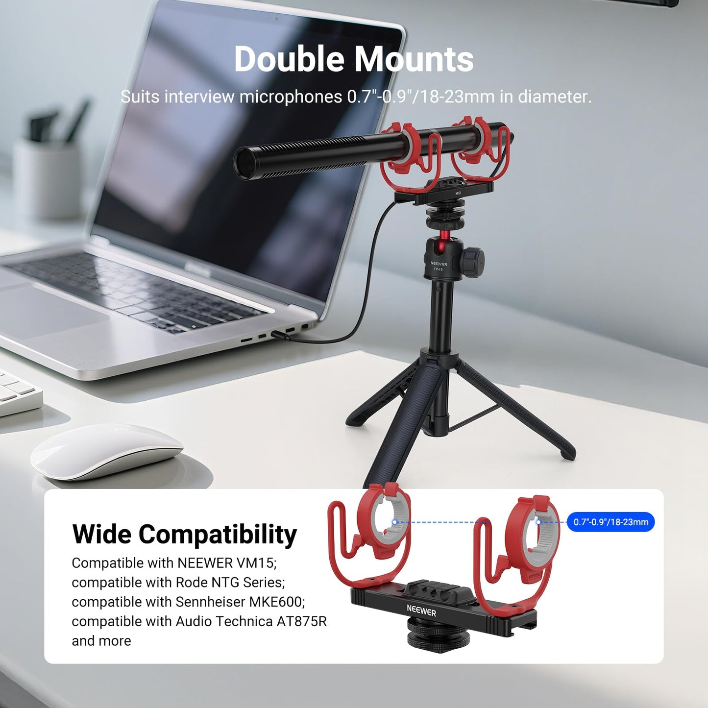 NEEWER Microphone Shock Mount, Adjustable Cold Shoe Mic Holder for Camera, Boom Pole, Tripod Accessories Compatible with Rode NTG Series Sennheiser