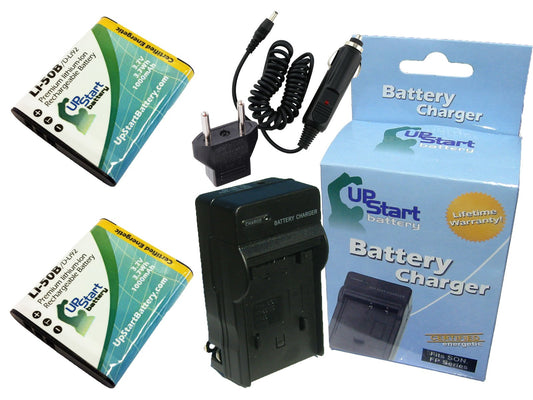2 Pack - Replacement for Pentax Optio WG-2 Battery + Charger with Car & EU Adapters - Compatible with Pentax NP-150 Digital Camera Battery and Charger
