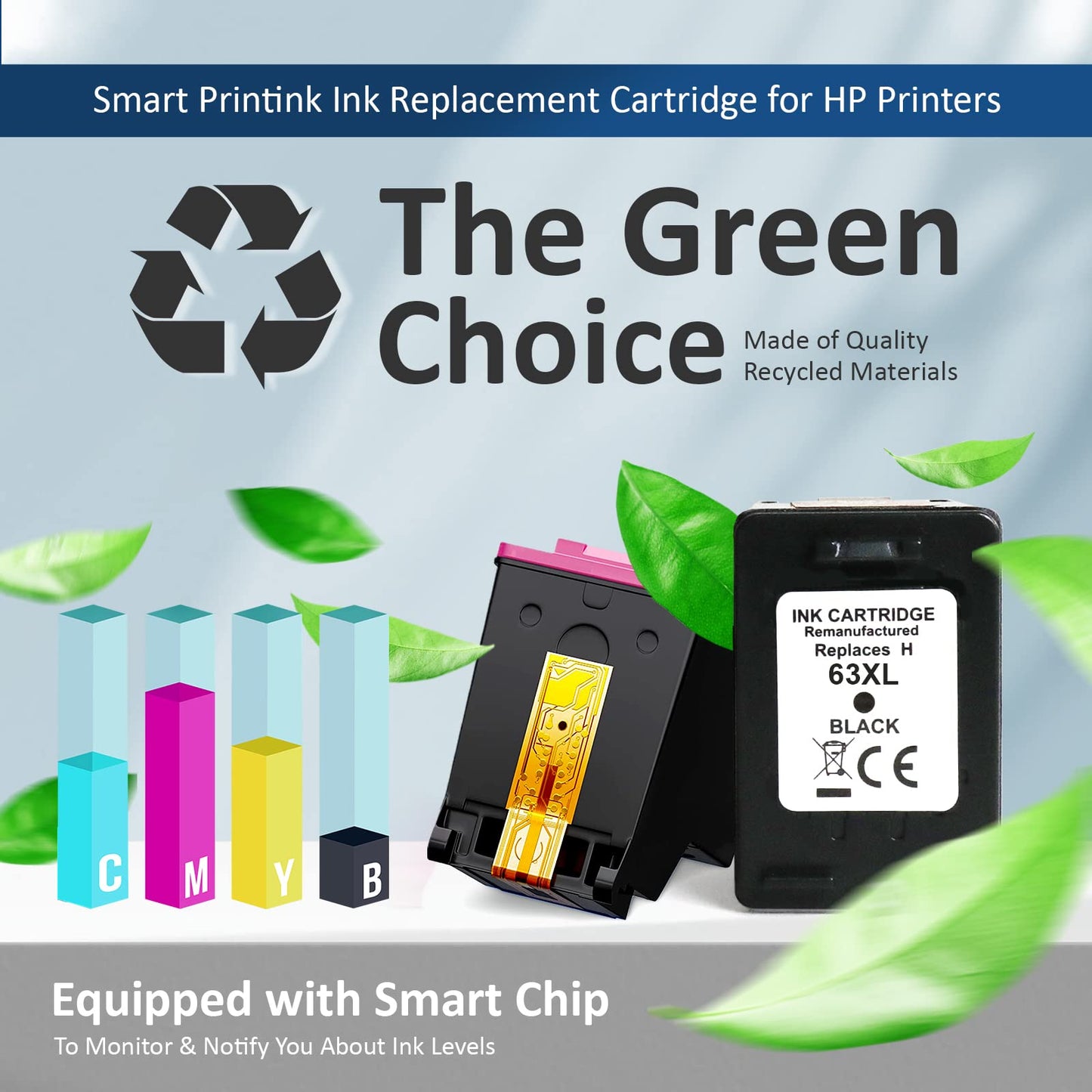Smart Printink Remanufactured Ink Cartridges Replacement for HP Ink 63 63XL Compatible with OfficeJet 3830 4650 4655 5255 5258 5200 Envy 4510 4520