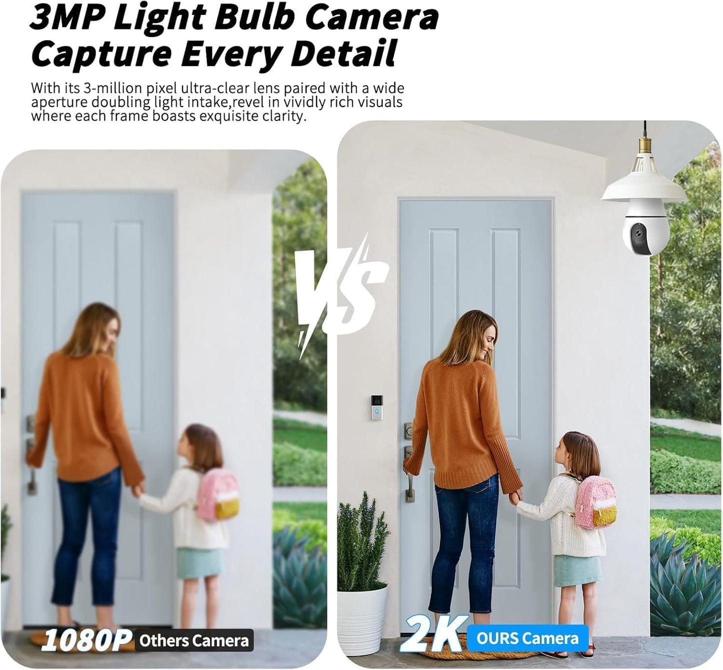 Light Bulb Security Camera,2.4G/5GHz WiFi 2K Security Cameras Wireless Outdoor Indoor,Bulb Cameras for Home Security,AI Smart