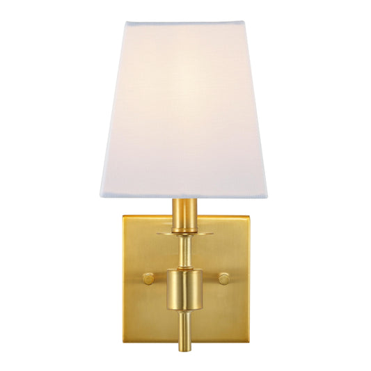 SAFAVIEH Lighting - Clauren 11.2-Inch Wall Sconce Set of 2 - Brass - Fabric Shade - Transitional Single-Arm Design - Ideal for Hallway, Bedroom