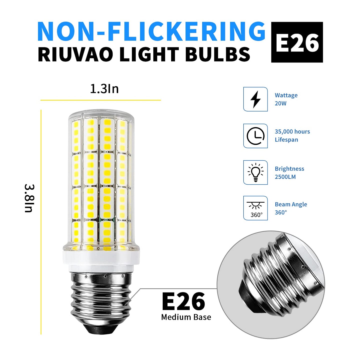 Led Light Bulb 6pcs 200w Equivalent 2500 Lumen 5000k Cool Daylight White 20w Super Bright Led Bulb E26/E27 Base