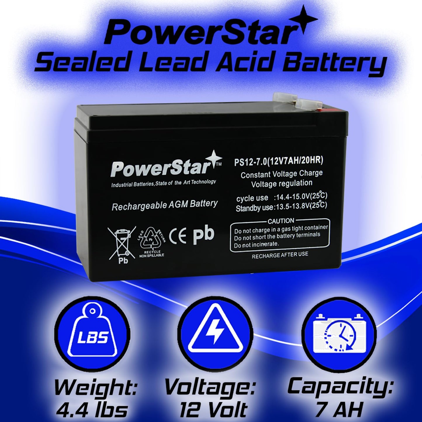 PowerStar Replacement 12V 7AH ps-1270 SLA Battery Replaces gp1272 np7-12 bp7-12 npw36-12 ub1280