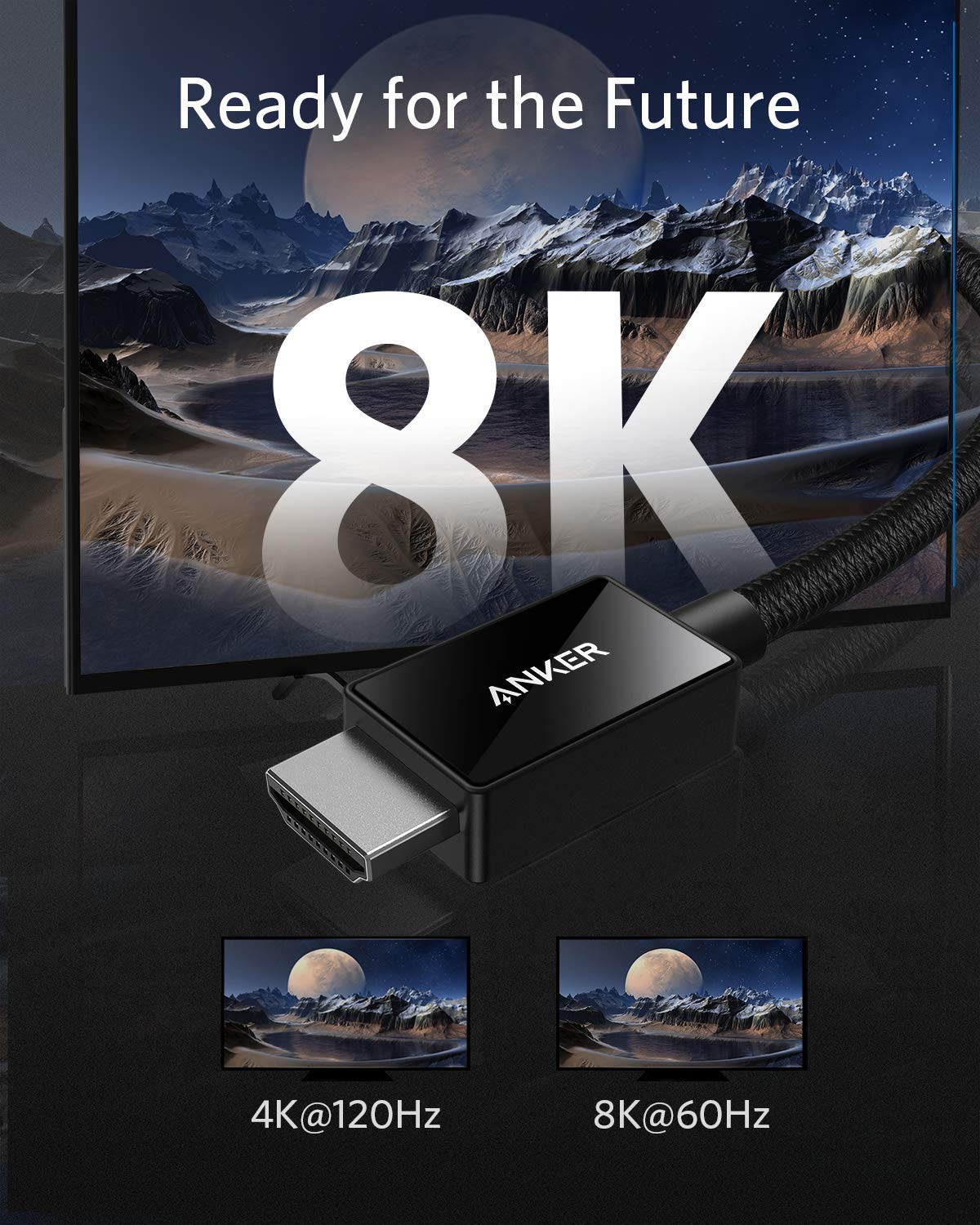 Anker HDMI Cable 8K@60Hz, 6.6FT Ultra High Speed 4K@120Hz 48Gbps Ultra HD, HDMI Cable Support Dynamic HDR,eARC,Dolby Atmos,Compatible with PlayStation
