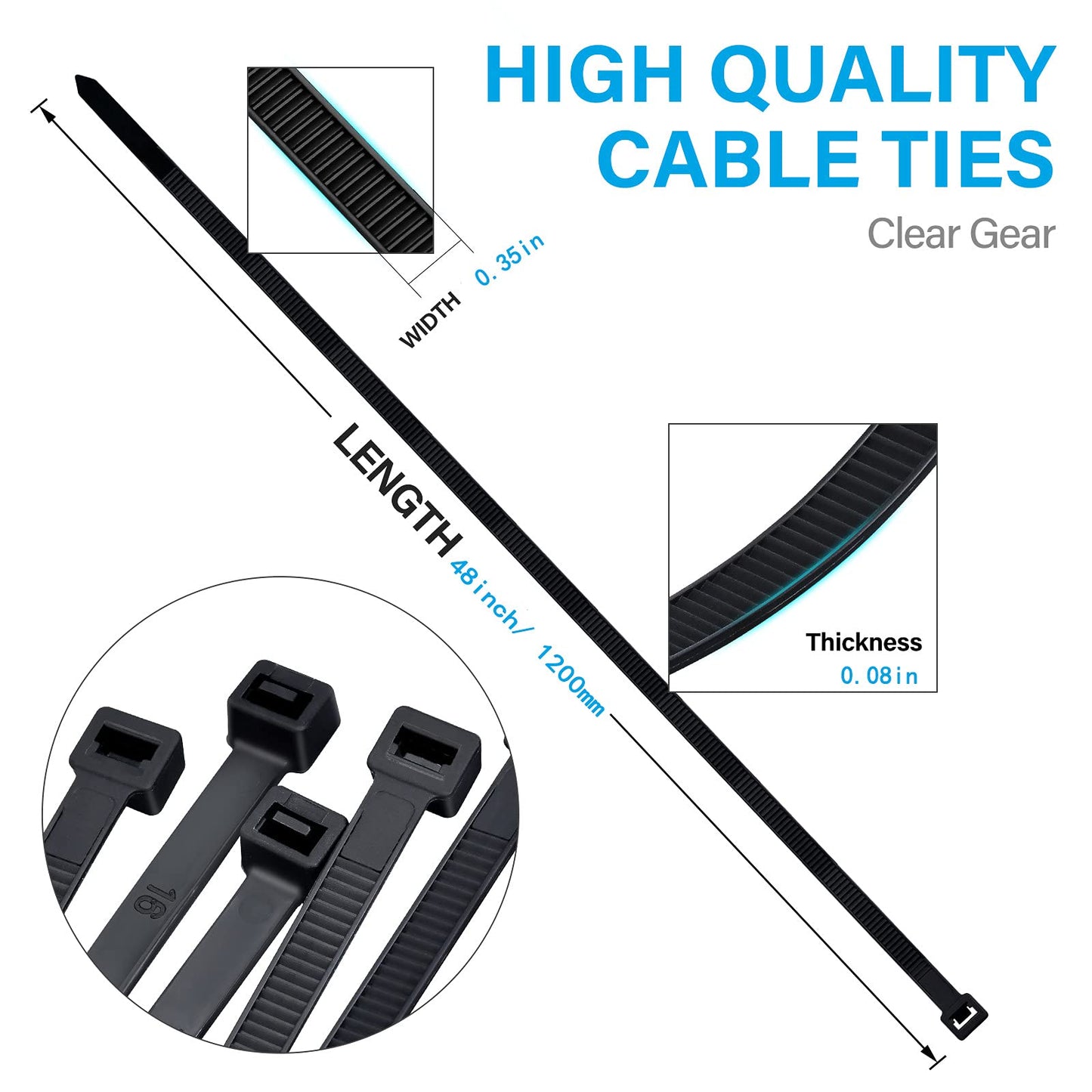 Extra Long Zip Ties Heavy Duty Outdoor, Premium Black Large Zip Ties 48 inch Cable Ties with 175 Pounds Tensile Strength, 12 PCS