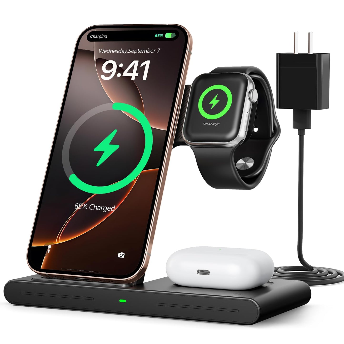 RYND 2026 Travel Portable Wireless Fast Charger for Apple & Android Charging Station,3 in 1 Charging for iPhone17 16 15 14 13 12,Apple Watch Series