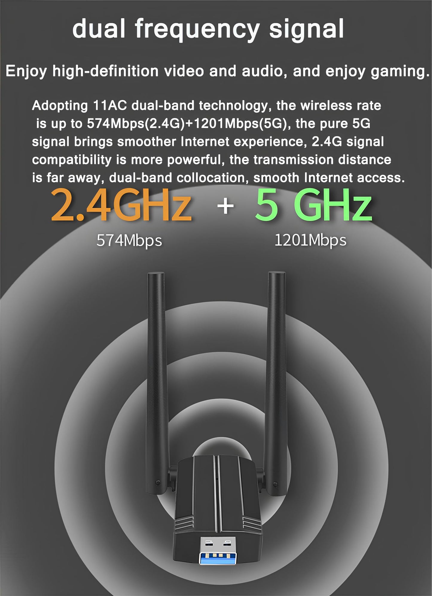 BINKMAGIC WiFi 6 Adapter for Desktop PC, AX1800 USB 3.0 WiFi Dongle Dual Band 5GHz/2.4GHz Wireless Network Adapter with 2x5dBi High Gain Antennas