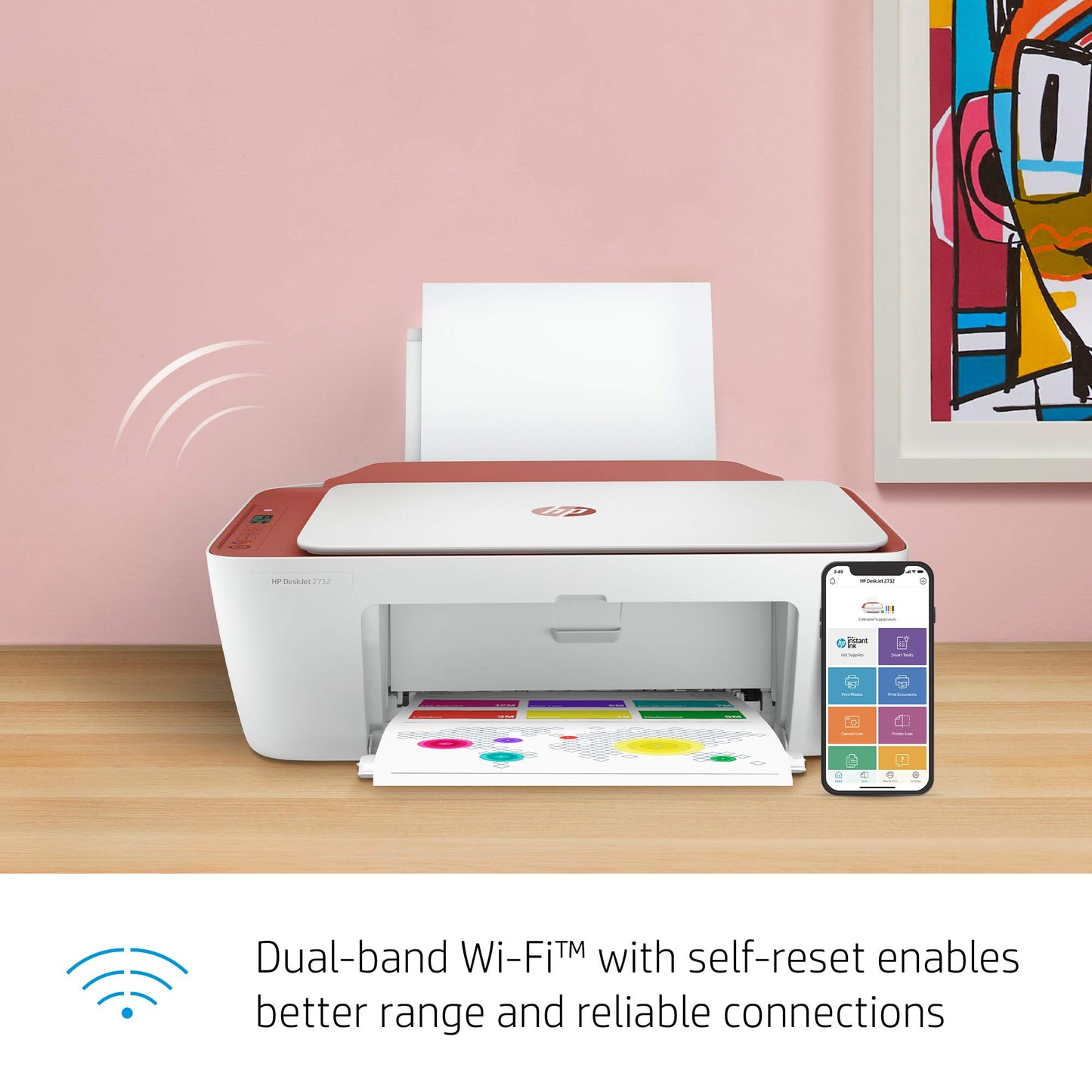 HP DeskJet 2732 Wireless All-in-One Compact Color Inkjet Printer - Instant Ink Ready, Terracotta 5AR84A (Renewed)