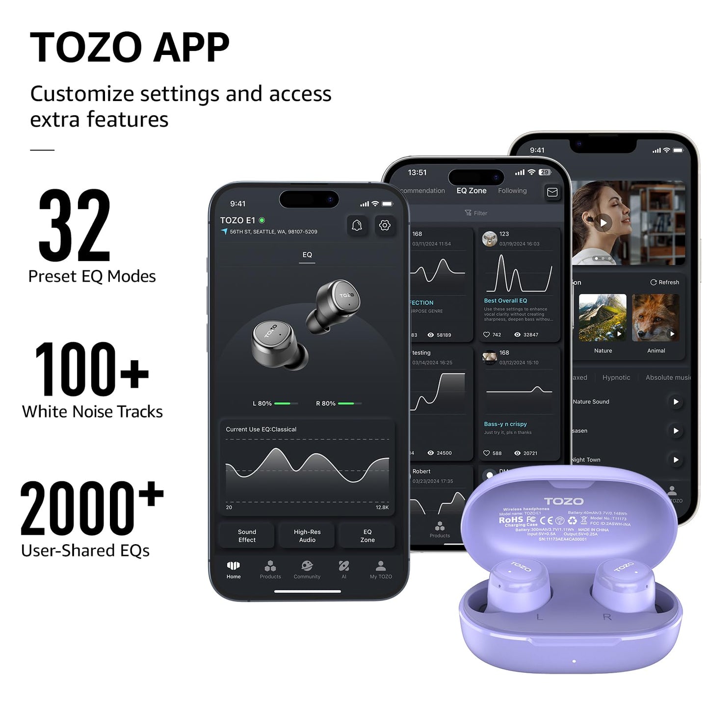 TOZO Wireless Earbuds Bluetooth 5.3 Ergonomic Light Weight in Ear Headphone