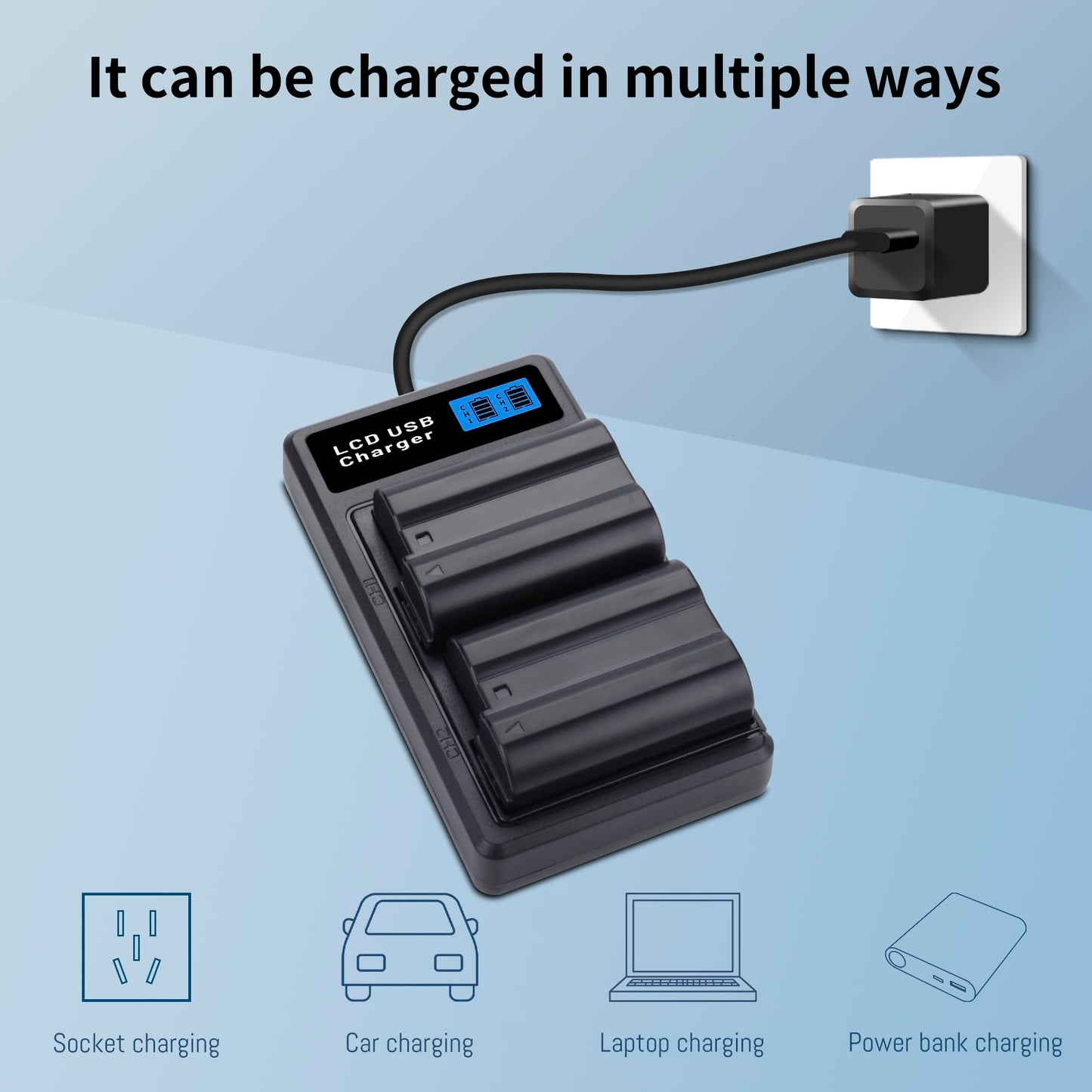 2-Pack EN-EL15 EL15a EL15b EL15c Replacement Battery(2550mAh) and USB Dual Charger Compatible with Nikon ZF Z6 Z7 Z8 D750 D850 D7000 D7100 D7200 D7500