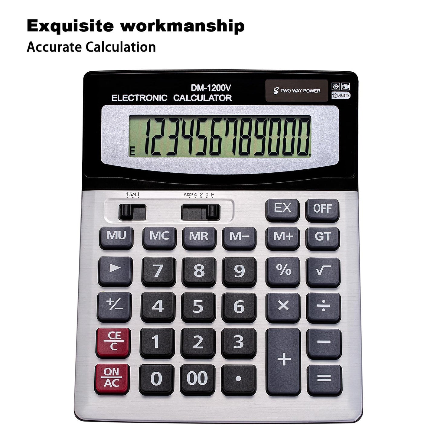 YEBMoo 12 Digit Desktop Calculator with Large LCD Display and Sensitive Button, Dual Solar Power and Battery, Standard Function for Office (YE1200v)