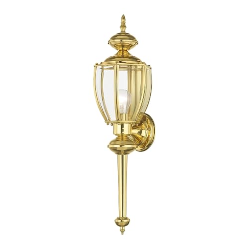 Livex Lighting 2112-02 Outdoor Wall Lantern with Clear Beveled Glass Shades, Polished Brass
