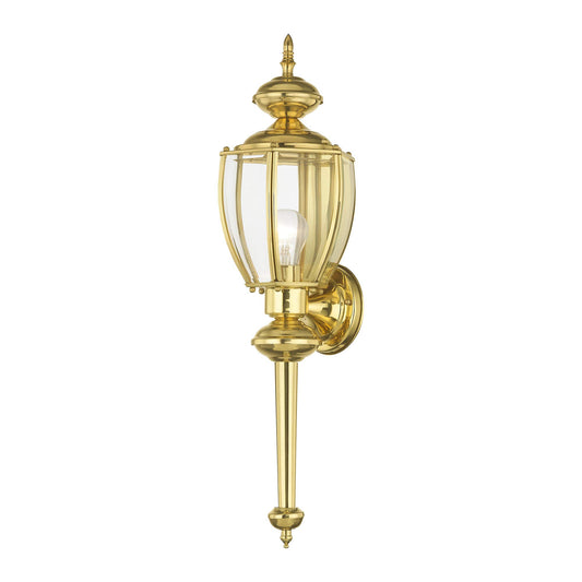 Livex Lighting 2112-02 Outdoor Wall Lantern with Clear Beveled Glass Shades, Polished Brass
