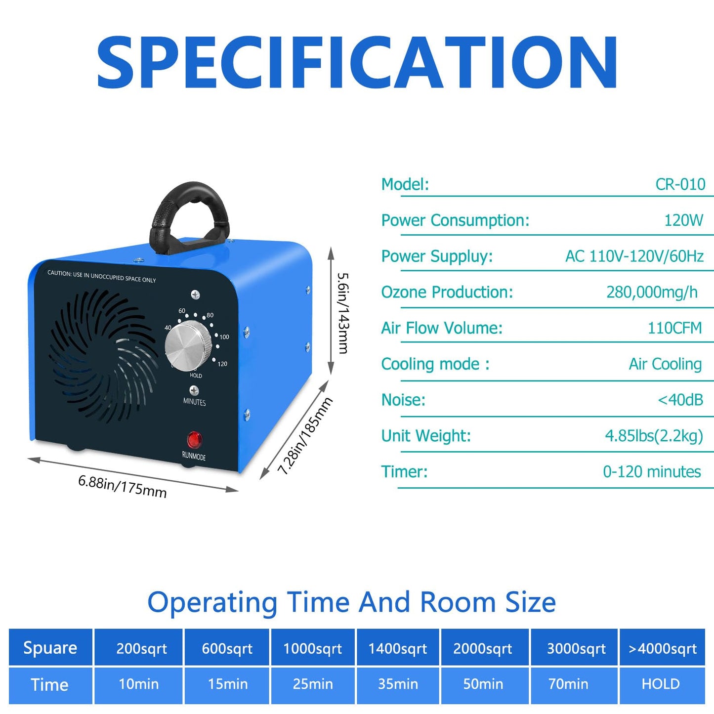 Ozone Generator 280,000mg/h Ozone Odor Eliminator Ozone Machine Ionizer Odor Remover Deodorizer Ozonator for Home, Cars and Pet Odor Removal