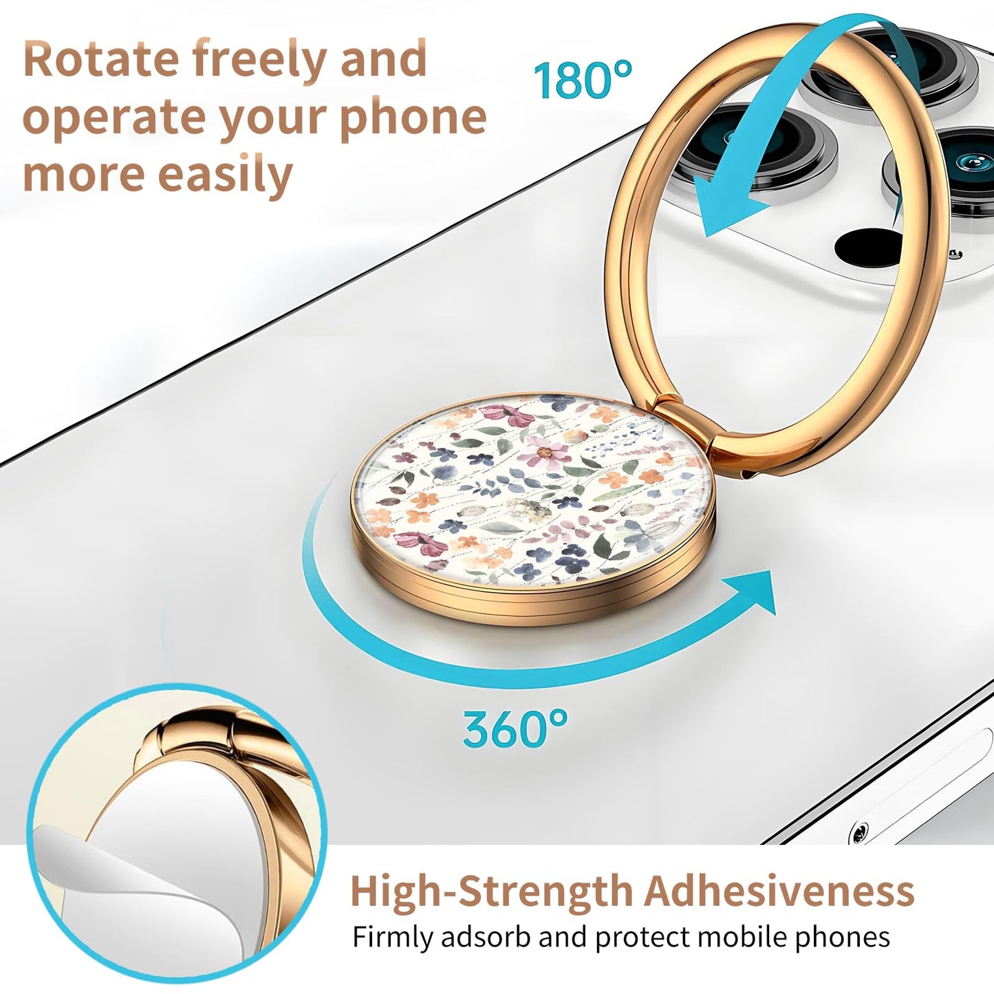 AXBSAKDI Cell Phone Ring Holder, Cute Metal Phone Grip Stand Finger Ring Kickstand, Flexible 360°Rotation Phone Tablet Case Accessories Compatible