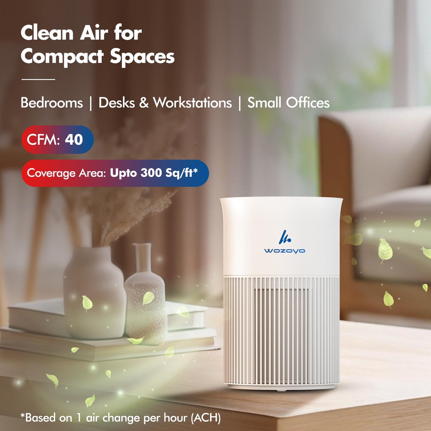 Pure Air PA1 Wozoyo Air Purifier For Bedroom Home, Office, Desktop, AHAM VERIFIDE, Covers Up To 300 ft², 3-in-1 HEPA Filter Cleaner With Aroma Pad