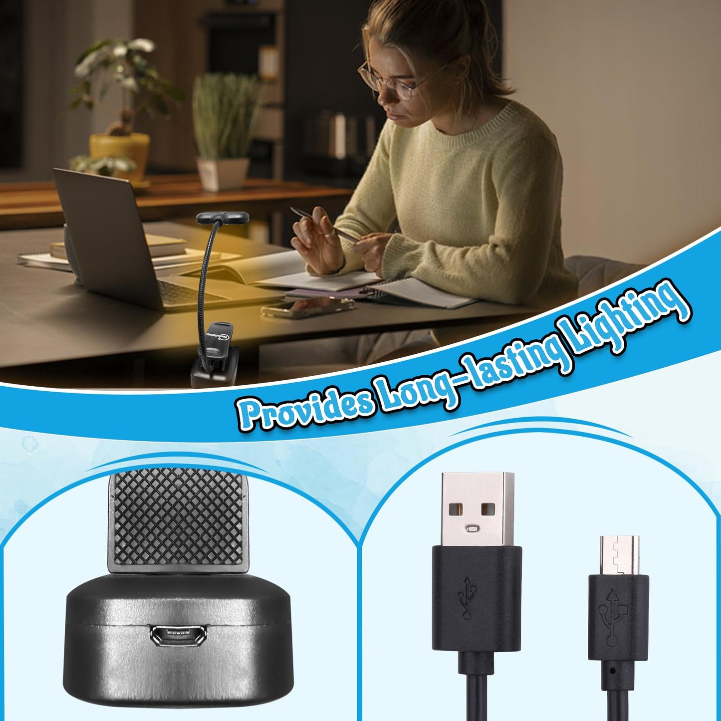 Rechargeable Book Light, Reading Lights for Books in Bed with 3 Color Temperatures & Stepless Dimming Brightness, 360°rotatable clip-on reading light