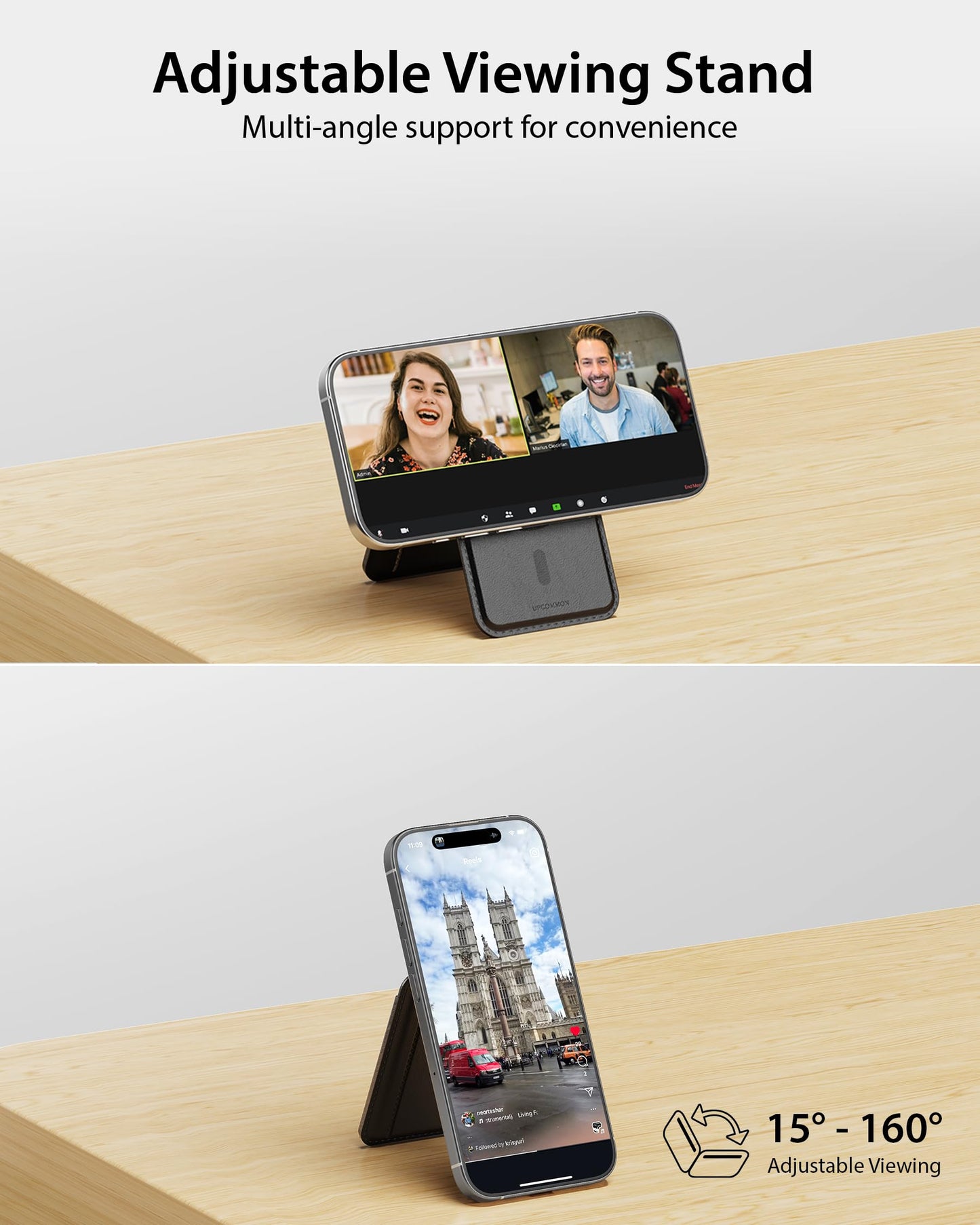 Upcommon Enclave Wallet Stand for iPhone 17/16/15/14/13/12 Series, Compatible with MagSafe, Magnetic 5 Card Holder, Adjustable Stand, RFID Blocking