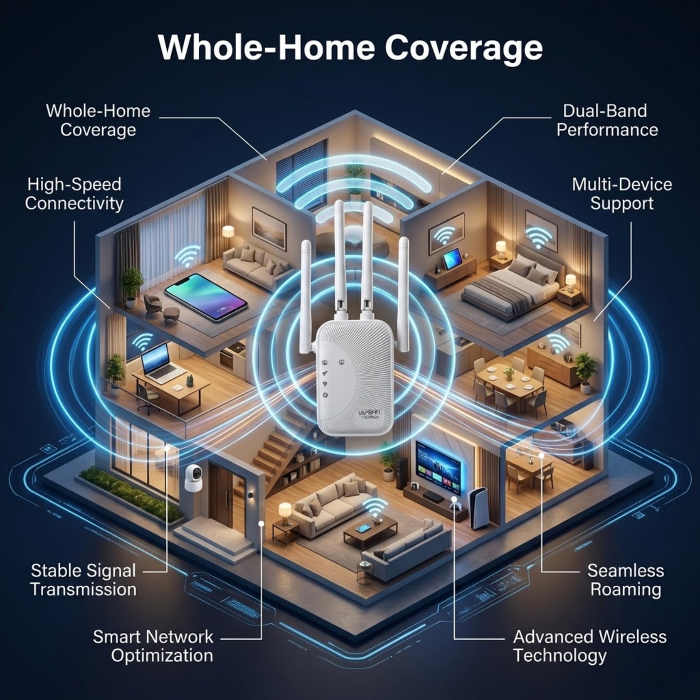 2026 Fastest WiFi Extender Signal Booster Covers 10000 Sq.ft and 80 Devices 2.4GHz High Speed WiFi Repeater with Ethernet Port Eliminate Dead Zones