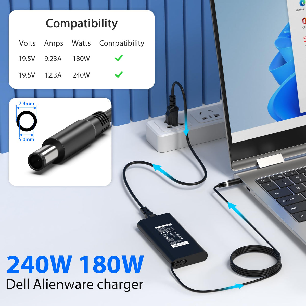 QIOUZW 240W 180W Laptop Charger for Dell Alienware 13 15 17 R1 R2 R3 R4 X51 M17 M15 M17X M18X,Dell Precision 17 7710 7730 7670 7780 7770 M6500 M6700