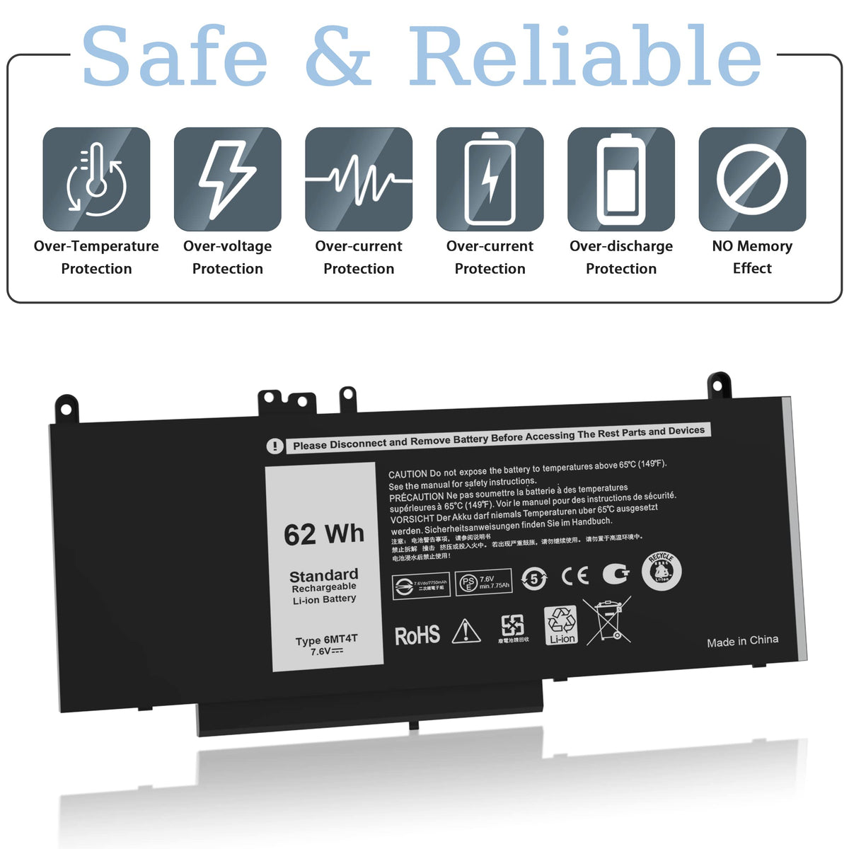 VNYUNQWE E5470 E5570 6MT4T Battery Compatible with Dell Latitude 14 E5470 15 E5570 Precision 15 3510 M3510 Series Notebook Replacement for V69Y TXF9M