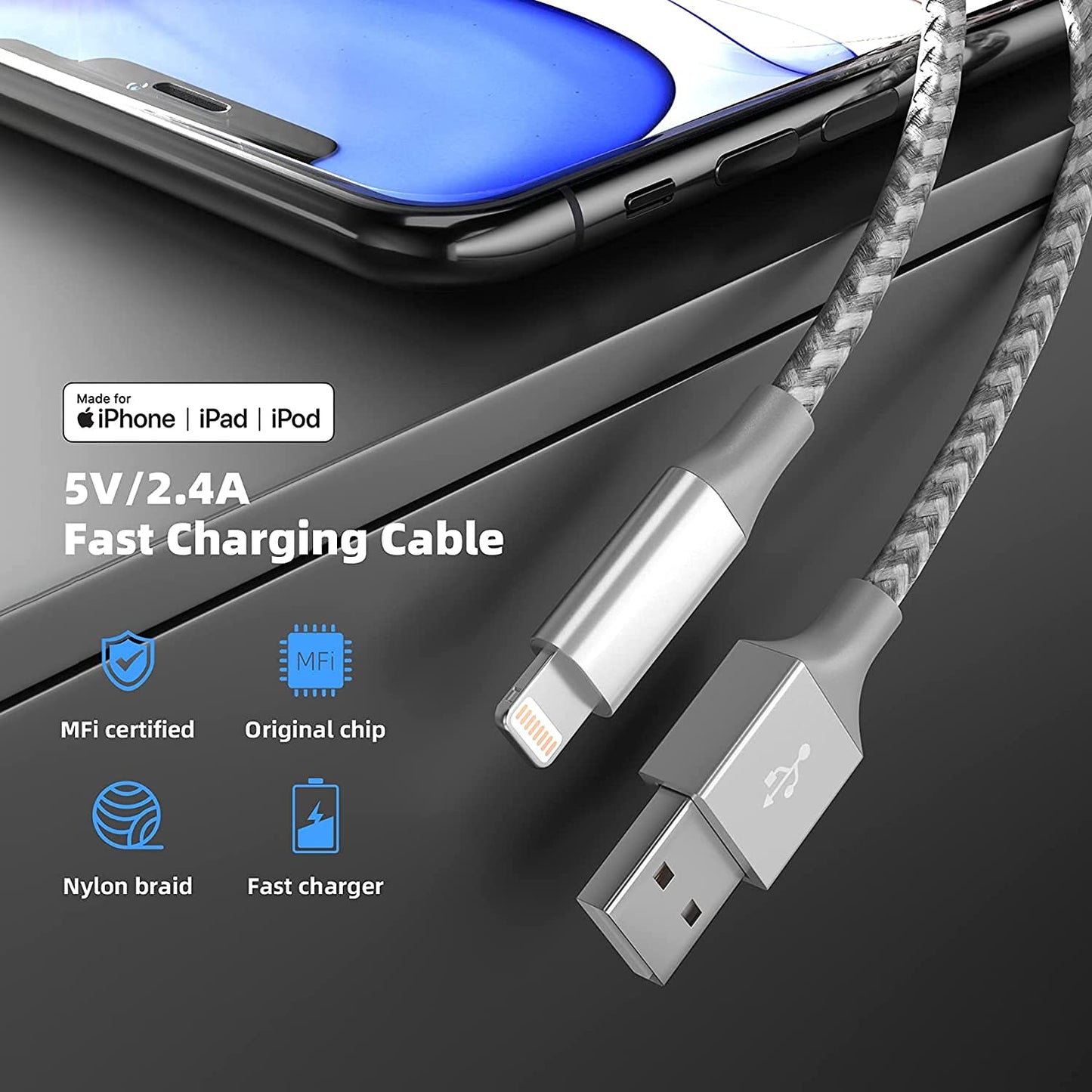 iPhone Charger [Apple MFi Certified] 3pack 10FT Long Lightning Cable Fast Charging High Speed Data Sync USB Cable Compatible iPhone 13/12/11 Pro…