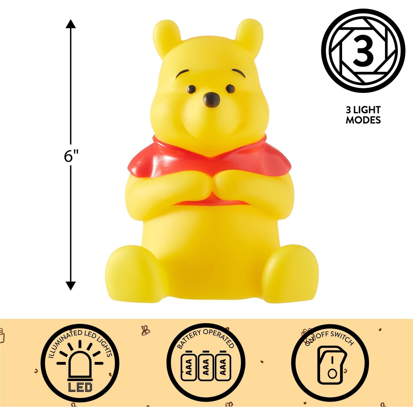 Disney Winnie The Pooh Squishy Mood Night Light 6" LED Soft Mood Lamp for Decor, Kids Bedrooms, Collectors & Gift Giving